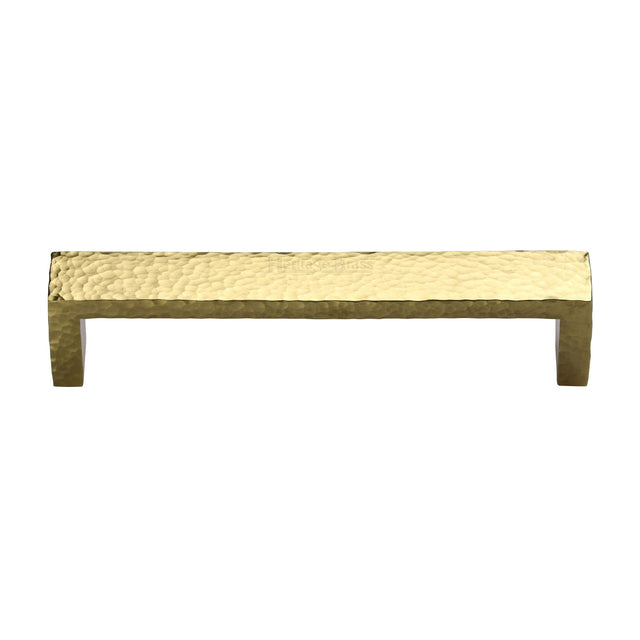 High quality image of the Heritage Brass Cabinet Pull Hammered Wide Metro Design 192mm CTC Polished Brass Finish
 | Sku. c4525-192-pb | Discounted prices available from Trade Door Handles