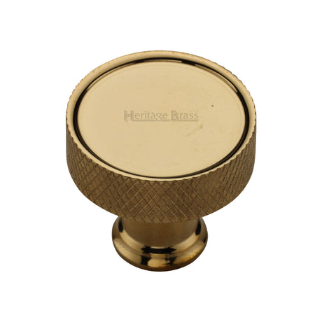 High quality image of Heritage Brass Cabinet Knob Florence Knurled Design 32mm Unlacquered Brass finish | Sku. C7213 128-ULB | available from Trade Door Handles.