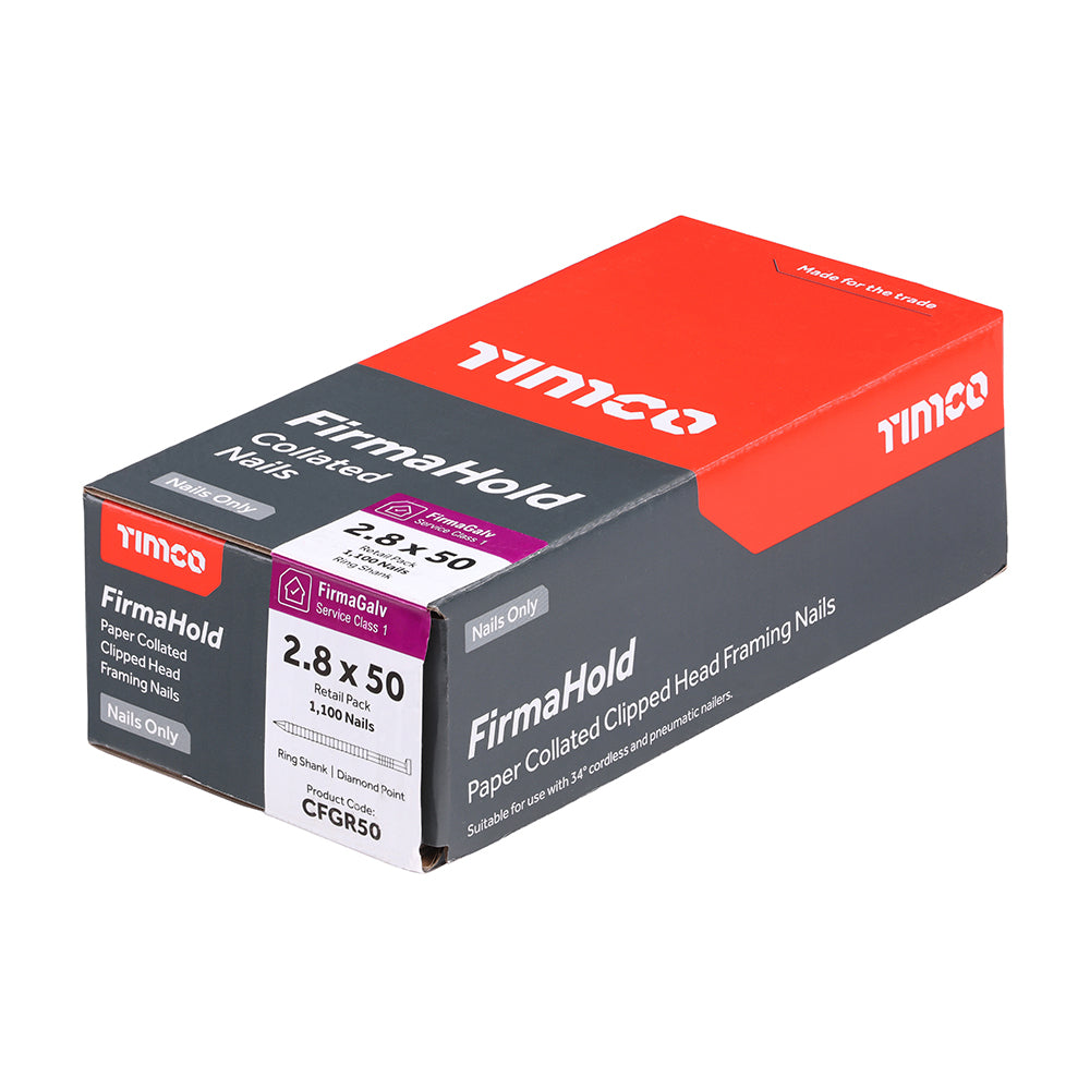 This is an image of Timco - FirmaHold Collated Clipped Head Nails - Retail Pack - Ring Shank - FirmaGalv 2.8 x 50mm (1100 PCS Box) CFGR50