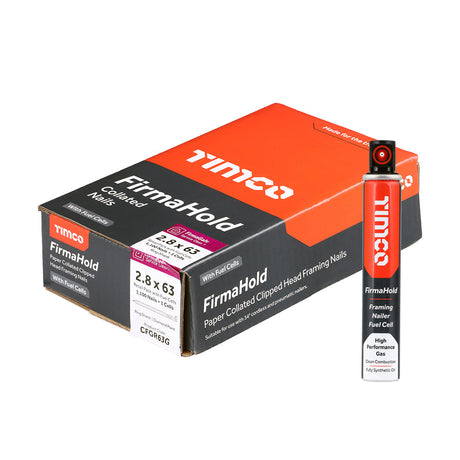 This is an image of Timco - FirmaHold Collated Clipped Head Nails & Fuel Cells - Retail Pack - Ring Shank - FirmaGalv 2.8 x 63mm/1CFC (1100 PCS Box) CFGR63G