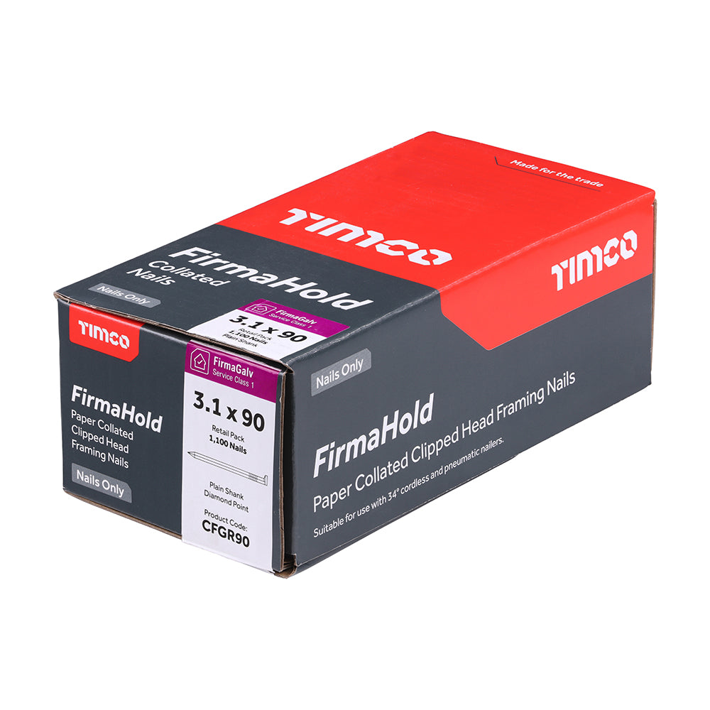 This is an image of Timco - FirmaHold Collated Clipped Head Nails - Retail Pack - Plain Shank - FirmaGalv 3.1 x 90mm (1100 PCS Box) CFGR90