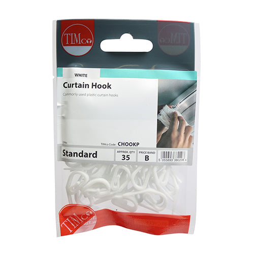 This is an image of Timco - Plastic Curtain Hooks - White (35 Pieces TIMpac) CHOOKP