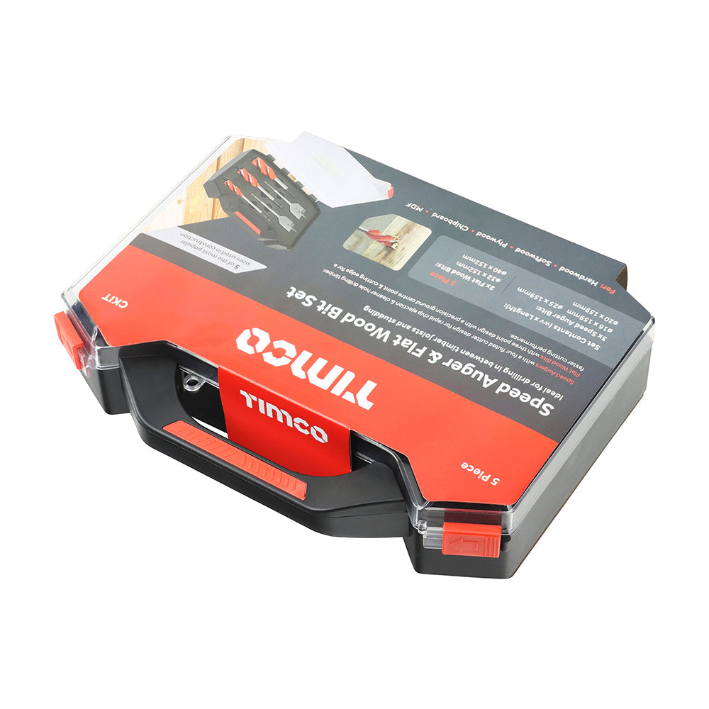 This is an image of Timco - Carpenter's Speed Auger & Flat Wood Bit Kit 5pcs (5 Pieces Case) CKIT