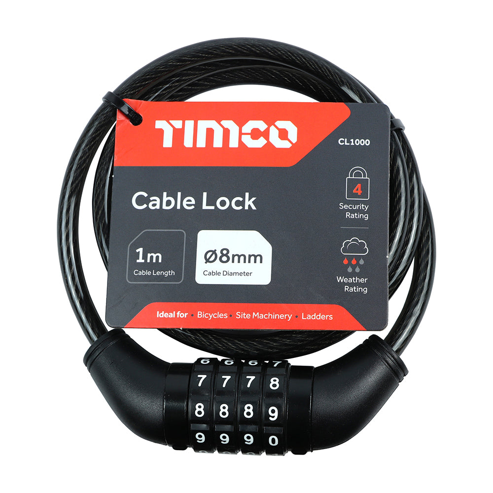 This is an image of Timco - Combination Cable Lock 8mm x 1m (1 Each Backing Card) CL1000