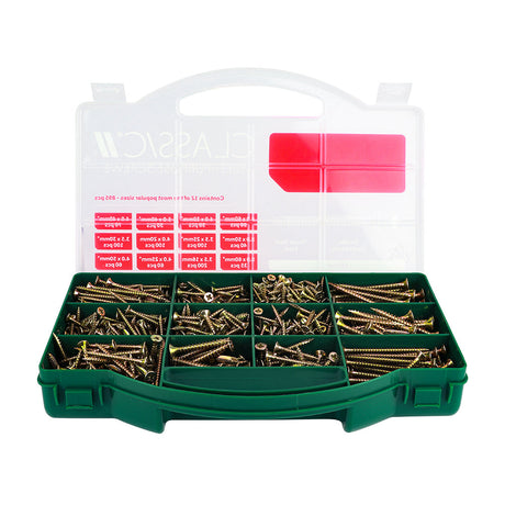 This is an image of Timco - Classic Multi-Purpose Screws - Mixed Tray - PZ - Double Countersunk - Yellow - (895 PCS Tray) CLASSICTRAY