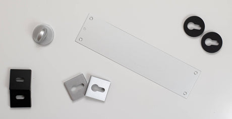 Quality image of CleanTouch Anti-Bac Forme Asti Lever Door Handle on Minimal Square Rose - Satin Chrome | Sku. ctfms254sc | available from Trade Door Handles.