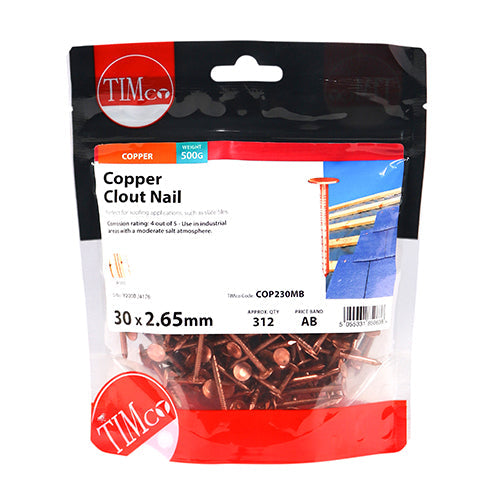 This is an image of Timco - Clout Nails - Copper 30 x 2.65mm (0.5 Kg TIMbag) COP230MB