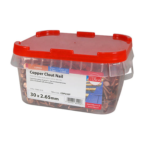 This is an image of Timco - Clout Nails - Copper 30 x 2.65mm (2.5 Kg TIMtub) COP230T