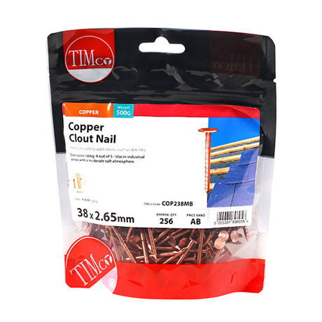 This is an image of Timco - Clout Nails - Copper 38 x 2.65mm (0.5 Kg TIMbag) COP238MB