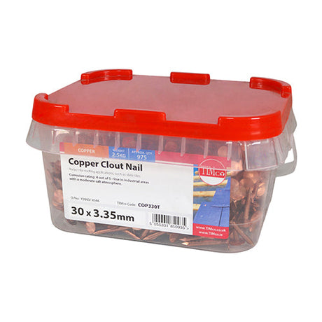 This is an image of Timco - Clout Nails - Copper 30 x 3.35mm (2.5 Kg TIMtub) COP330T