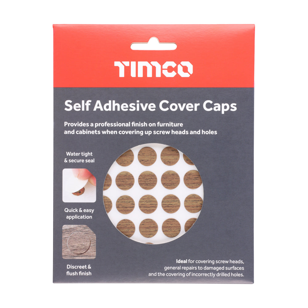 This is an image of Timco - Self-Adhesive Cover Caps - Dijon Walnut 13mm - (112 PCS Pack) COVERDW13