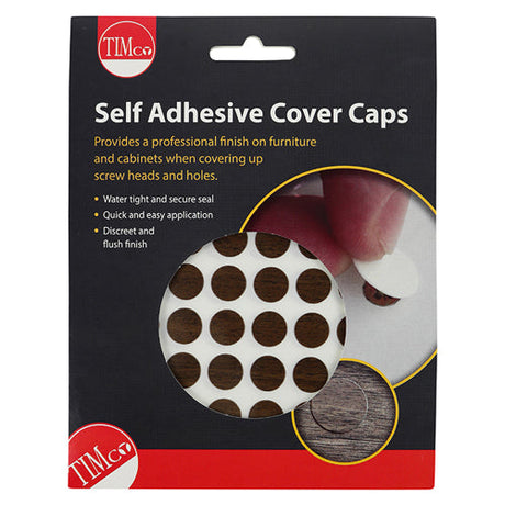 This is an image of Timco - Self-Adhesive Cover Caps - Mahogany 13mm - (112 PCS Pack) COVERMH13