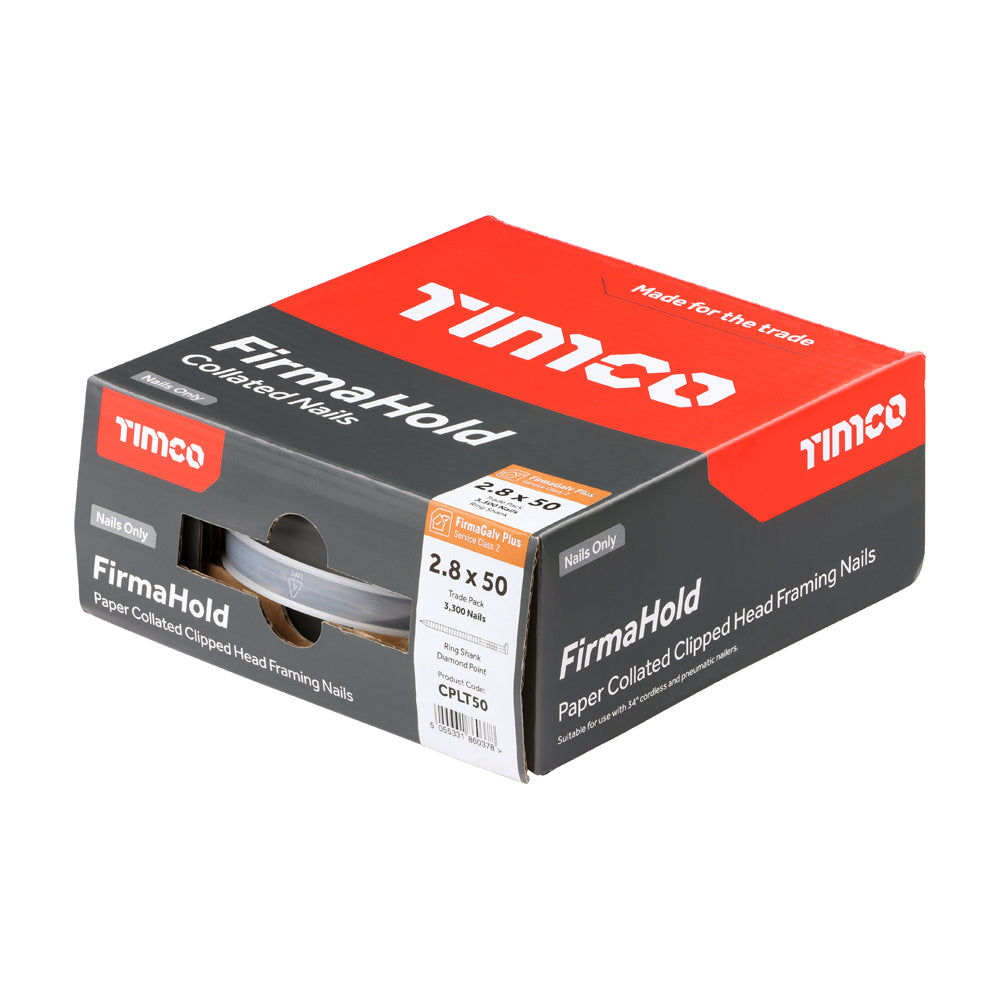 This is an image of Timco - FirmaHold Collated Clipped Head Nails - Trade Pack - Ring Shank - FirmaGalv + 2.8 x 50mm (3300 PCS Box) CPLT50