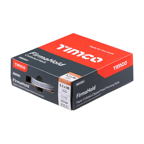 This is an image of Timco - FirmaHold Collated Clipped Head Nails - Trade Pack - Part Ring Shank - FirmaGalv + 3.1 x 90mm (2200 PCS Box) CPLT90P