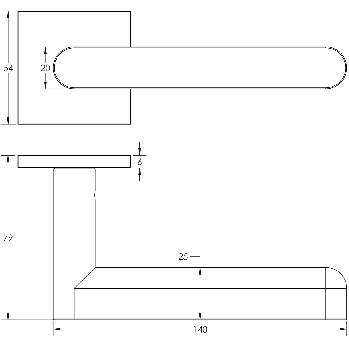 Technical drawing of of CRES - CR-101 Antique Brass Sprung Square Rose Door Handle Sku. CR-101B1AB