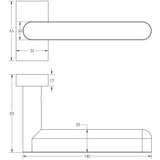 Technical drawing of of CRES - CR-101 Satin Stainless Steel Multi Point Rectangular Rose Door Handle Sku. CR-101D4SSS