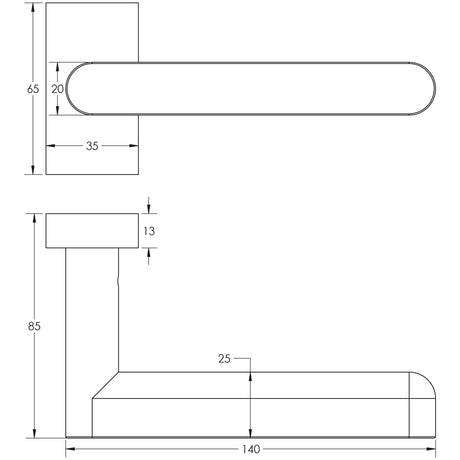 Technical drawing of of CRES - CR-101 Satin Brass Multi Point Rectangular Rose Door Handle Sku. CR-101D4SB