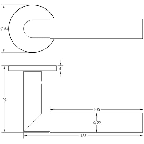 Technical drawing of of CRES - CR-102 Satin Brass Unsprung Round Rose Door Handle Sku. CR-102A2SB