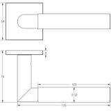 Technical drawing of of CRES - CR-102 Dark Bronze Unsprung Square Rose Door Handle Sku. CR-102B2DB