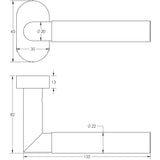 Technical drawing of of CRES - CR-102 Satin Stainless Steel Multi Point Oval Rose Door Handle Sku. CR-102C4SSS