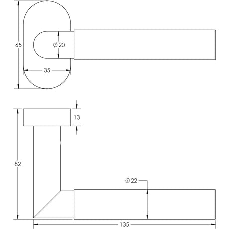 Technical drawing of of CRES - CR-102 Satin Stainless Steel Multi Point Oval Rose Door Handle Sku. CR-102C4SSS