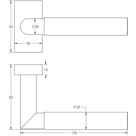 Technical drawing of of CRES - CR-102 Satin Brass Multi Point Rectangular Rose Door Handle Sku. CR-102D4SB