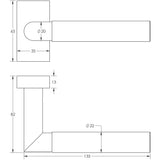 Technical drawing of of CRES - CR-102 Black Multi Point Rectangular Rose Door Handle Sku. CR-102D4MB