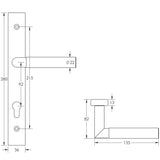 Technical drawing of of CRES - CR-102 Satin Stainless Steel Multi Point Backplate Door Handle Sku. CR-102G4SSS