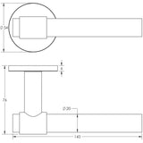 Technical drawing of of CRES - CR-103 Satin Stainless Steel Sprung Round Rose Door Handle Sku. CR-103A1SSS