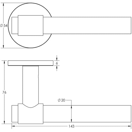 Technical drawing of of CRES - CR-103 Satin Stainless Steel Sprung Round Rose Door Handle Sku. CR-103A1SSS