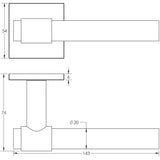 Technical drawing of of CRES - CR-103 Dark Bronze Unsprung Square Rose Door Handle Sku. CR-103B2DB