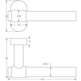 Technical drawing of of CRES - CR-103 Black Multi Point Oval Rose Door Handle Sku. CR-103C4MB