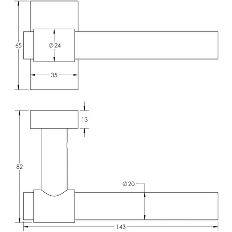Technical drawing of of CRES - CR-103 Dark Bronze Multi Point Rectangular Rose Door Handle Sku. CR-103D4DB