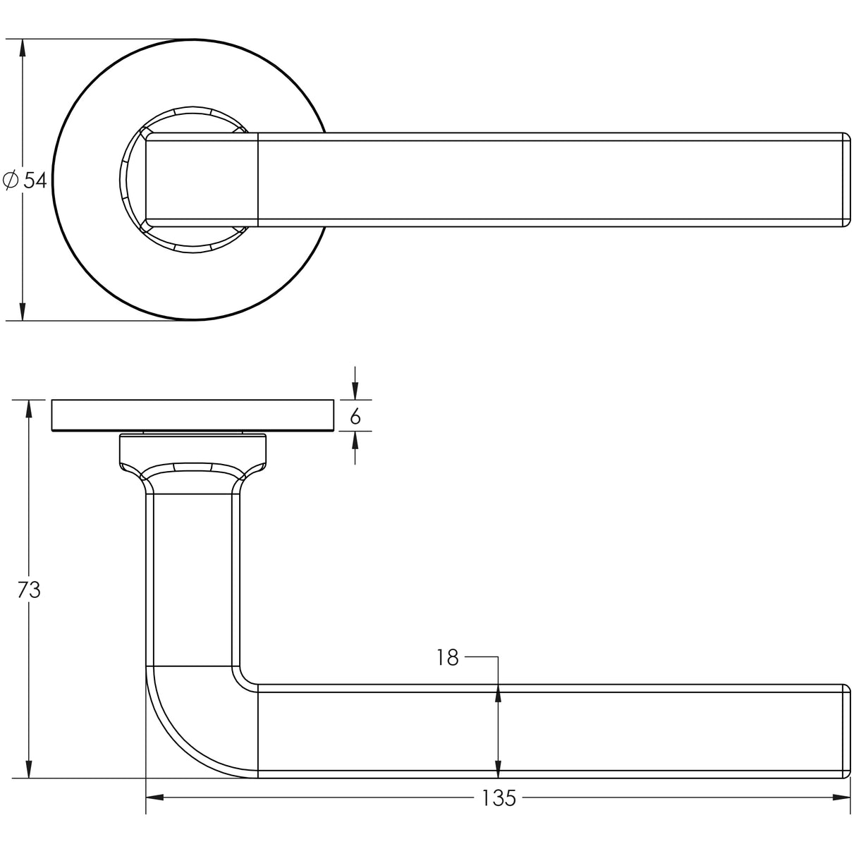 Technical drawing of of CRES - CR-104 Satin Stainless Steel Sprung Round Rose Door Handle Sku. CR-104A1SSS