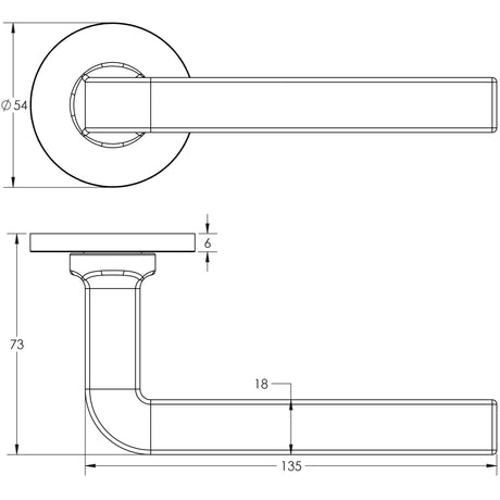 Technical drawing of of CRES - CR-104 Satin Stainless Steel Unsprung Round Rose Door Handle Sku. CR-104A2SSS