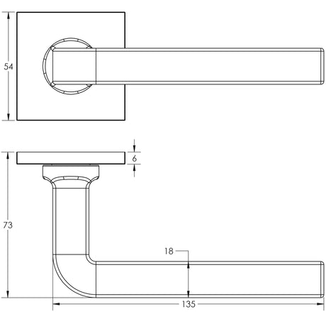 Technical drawing of of CRES - CR-104 Dark Bronze Sprung Square Rose Door Handle Sku. CR-104B1DB
