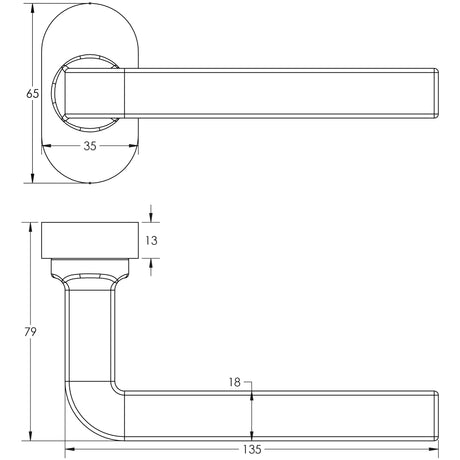 Technical drawing of of CRES - CR-104 Satin Brass Multi Point Oval Rose Door Handle Sku. CR-104C4SB