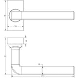 Technical drawing of of CRES - CR-104 Satin Stainless Steel Multi Point Rectangular Rose Door Handle Sku. CR-104D4SSS