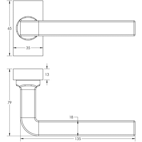 Technical drawing of of CRES - CR-104 Antique Brass Multi Point Rectangular Rose Door Handle Sku. CR-104D4AB