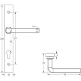 Technical drawing of of CRES - CR-104 Satin Brass Multi Point Backplate Door Handle Sku. CR-104G4SB