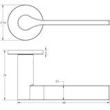 Technical drawing of of CRES - CR-105 Satin Brass Sprung Round Rose Door Handle Sku. CR-105A1SB