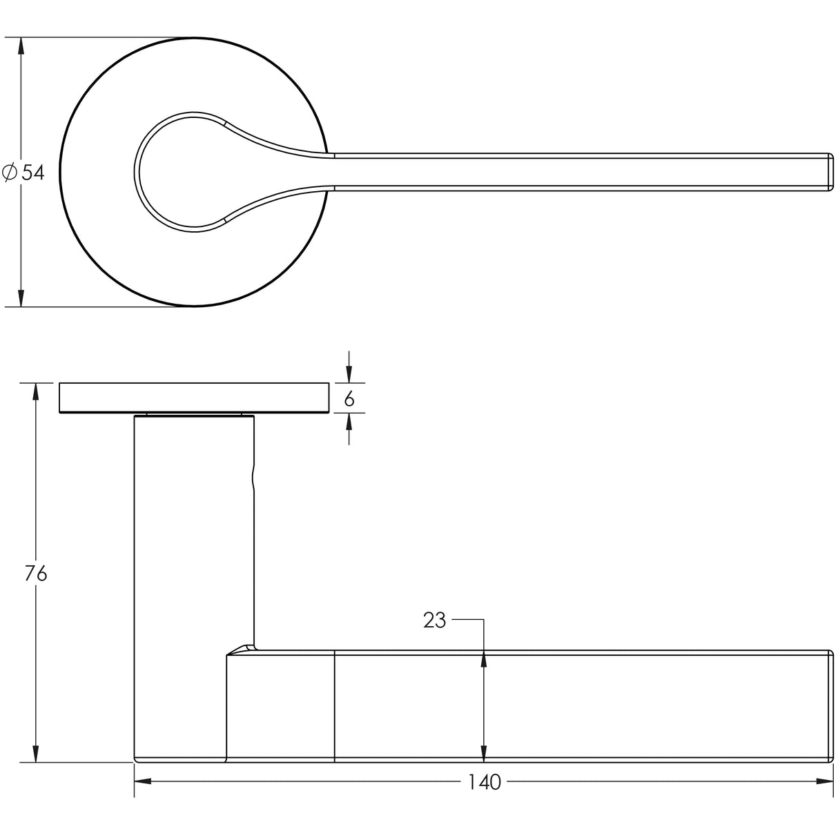 Technical drawing of of CRES - CR-105 Black Unsprung Round Rose Door Handle Sku. CR-105A2MB