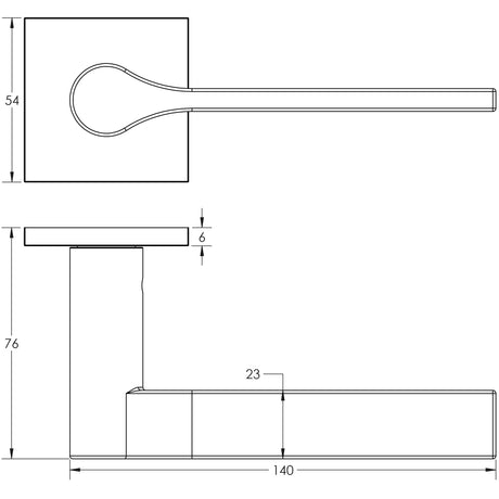 Technical drawing of of CRES - CR-105 Dark Bronze Unsprung Square Rose Door Handle Sku. CR-105B2DB