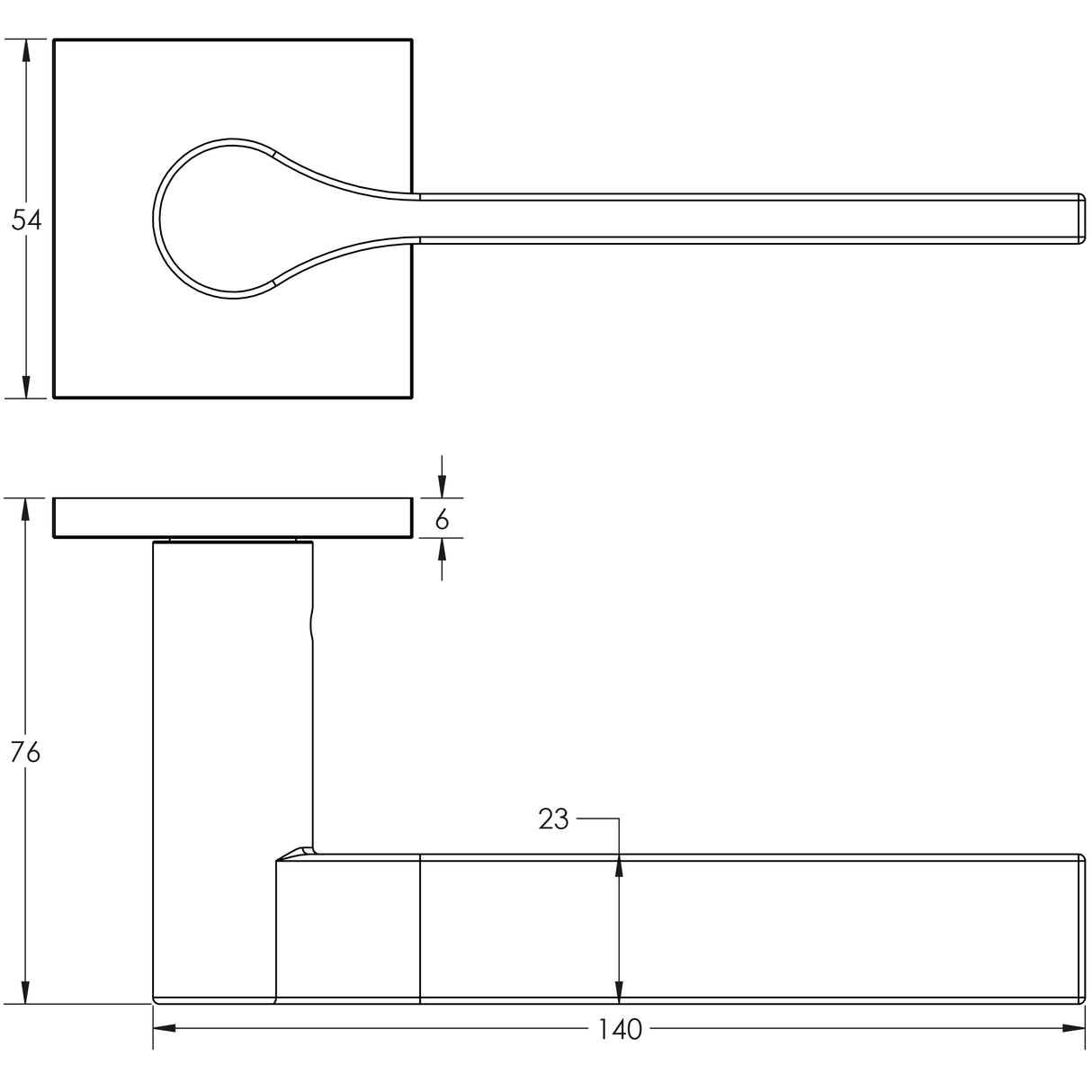 Technical drawing of of CRES - CR-105 Satin Brass Unsprung Square Rose Door Handle Sku. CR-105B2SB