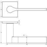 Technical drawing of of CRES - CR-105 Black Fixed Dead Square Rose Door Handle Sku. CR-105B3MB