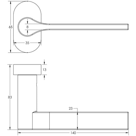 Technical drawing of of CRES - CR-105 Satin Stainless Steel Multi Point Oval Rose Door Handle Sku. CR-105C4SSS