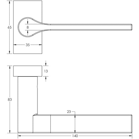 Technical drawing of of CRES - CR-105 Dark Bronze Multi Point Rectangular Rose Door Handle Sku. CR-105D4DB