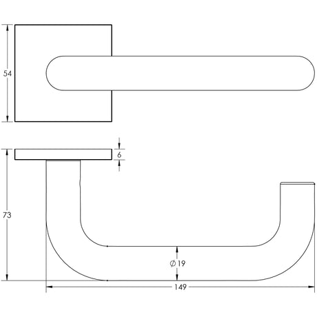 Technical drawing of of CRES - CR-106 Satin Brass Unsprung Square Rose Door Handle Sku. CR-106B2SB