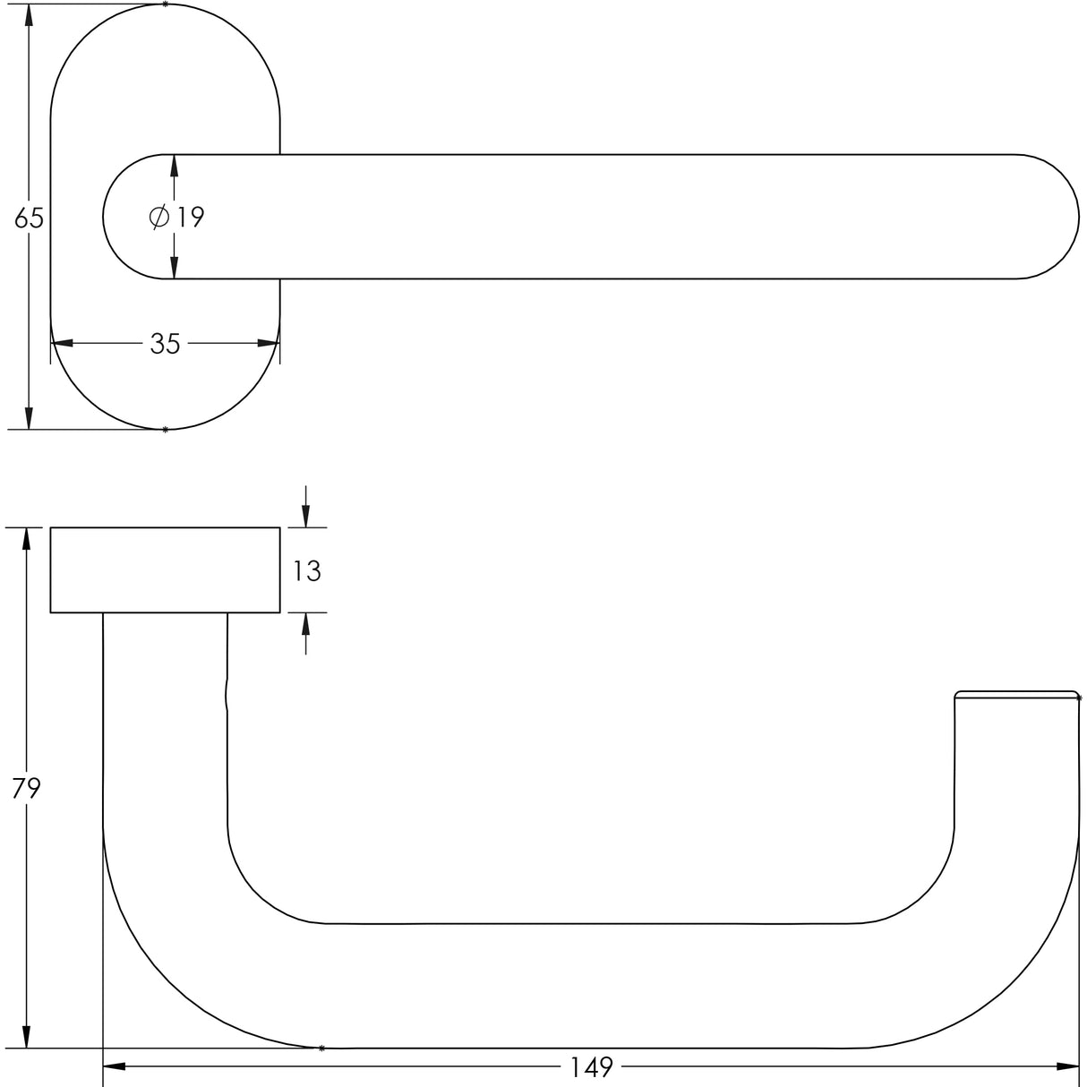 Technical drawing of of CRES - CR-106 Dark Bronze Multi Point Oval Rose Door Handle Sku. CR-106C4DB