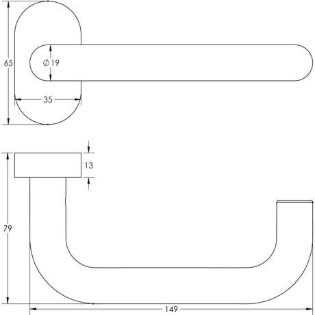 Technical drawing of of CRES - CR-106 Dark Bronze Multi Point Oval Rose Door Handle Sku. CR-106C4DB